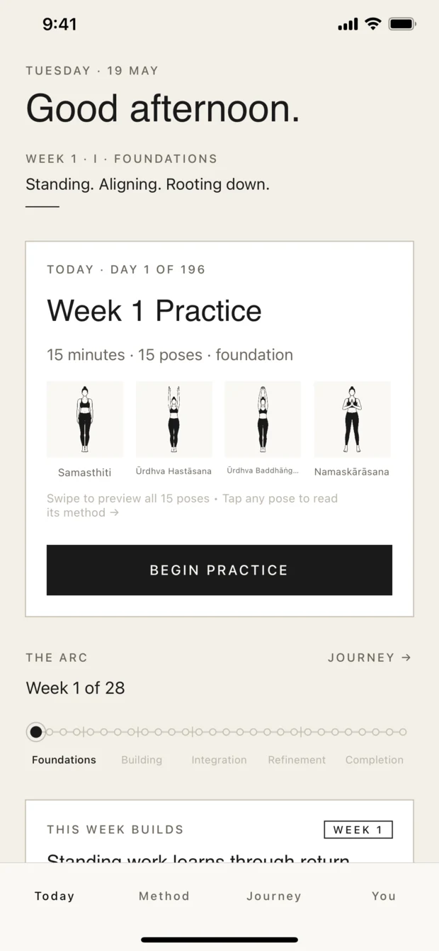 Ground & Return iPhone app Today screen showing the complete syllabus